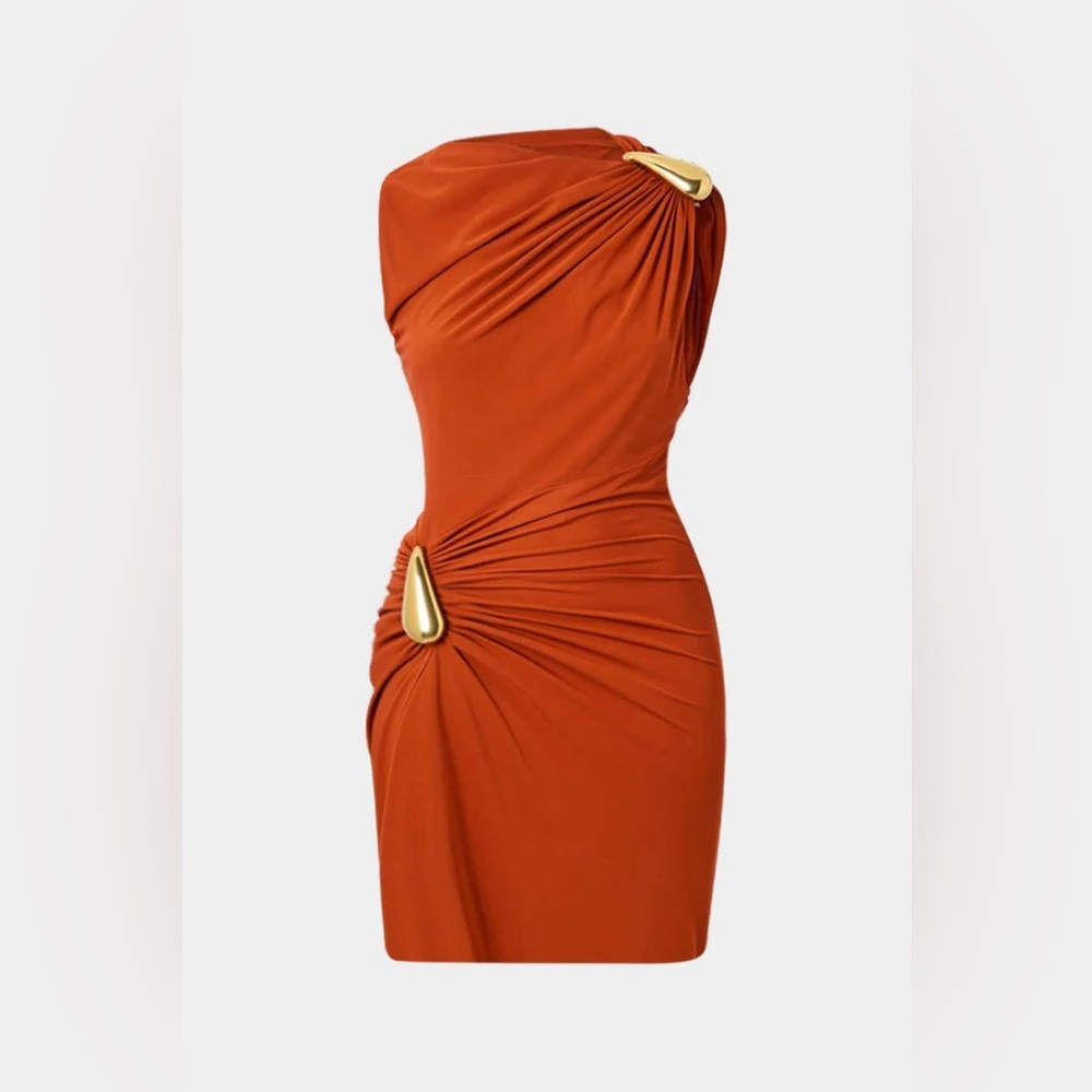 Micas Elegant Orange Draped Dress M ma2